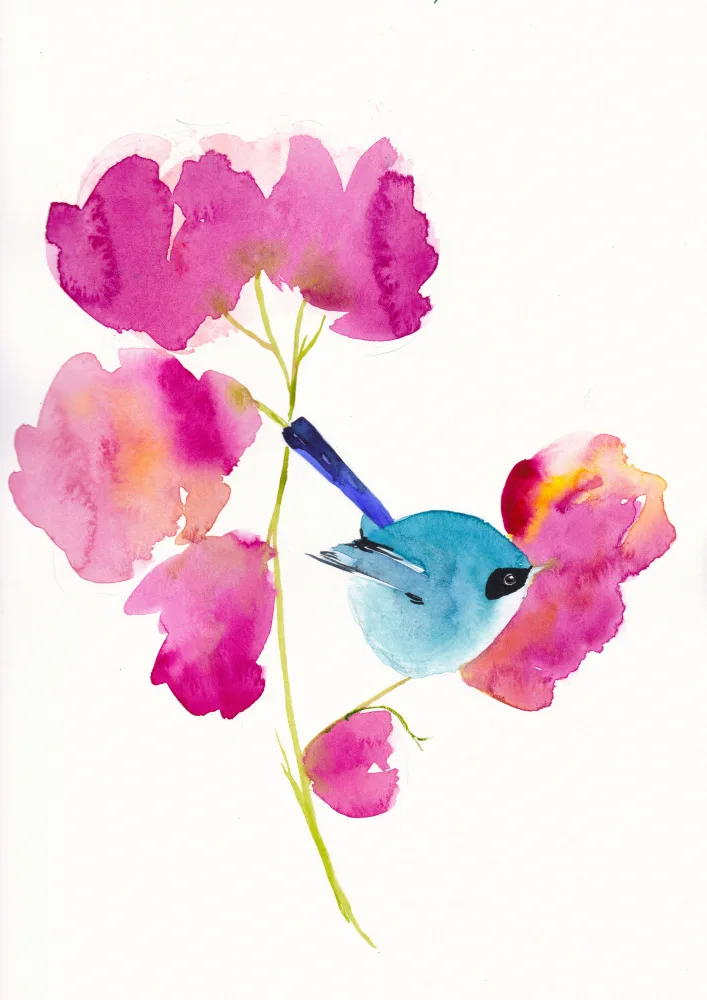 Lindstrom, Christine: Oiseau bleu dans les fleurs petit