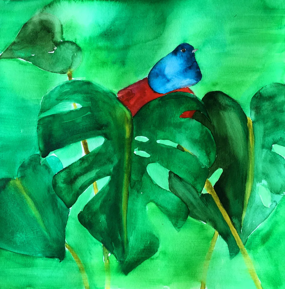 Lindstrom, Christine: Bluebird dans la plante Monstera II