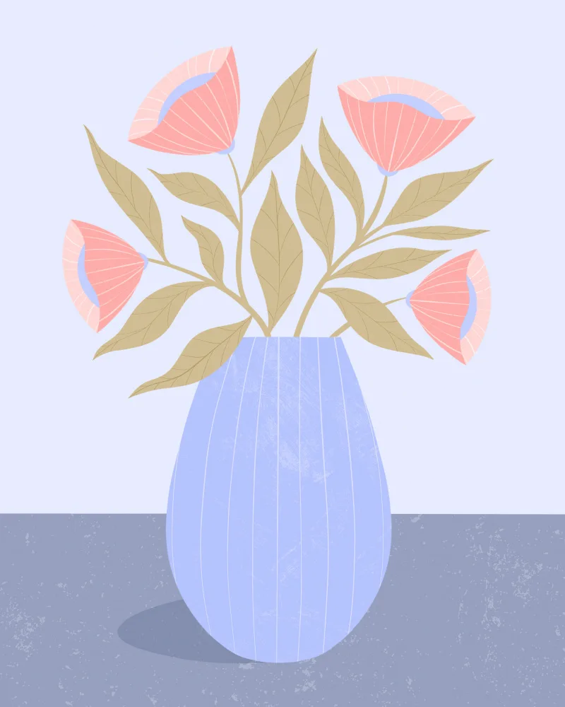 Donne, Melissa: Peach Flowers in Blue Vase