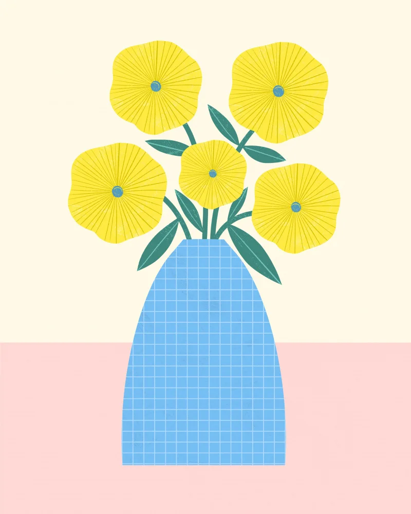 Donne, Melissa: Yellow Flowers in Blue Vase