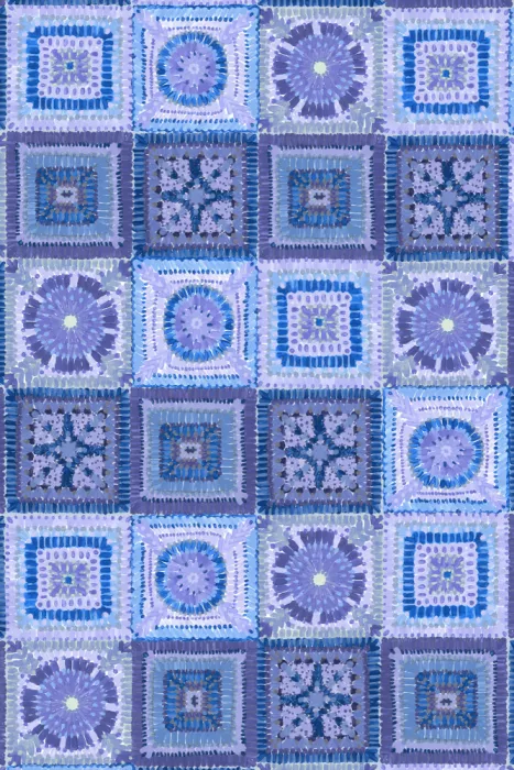 Blursbyai, Laiz Rosana: Großmutterquadrate-Decke in Blau