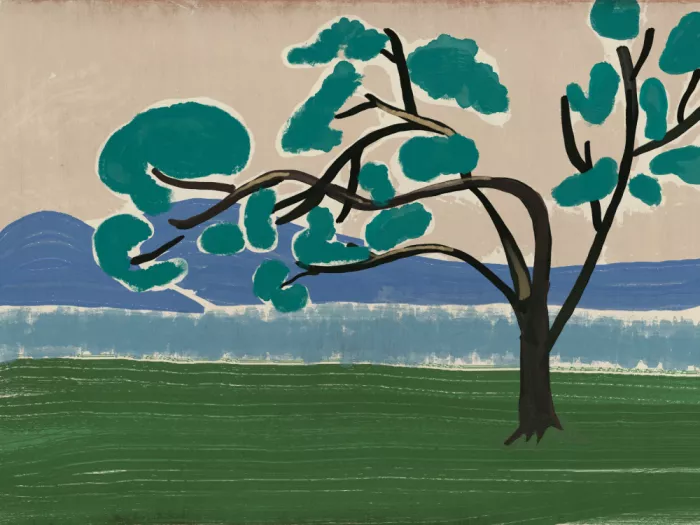 Dean, Little: Arbre stylisé aux feuillages verts abstraits