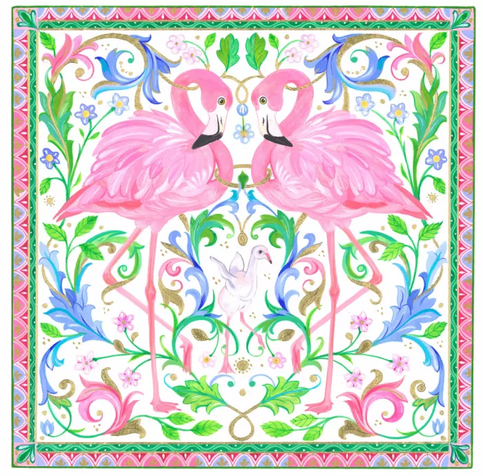 Brent, Isabelle: Deux flamants roses parmi des motifs floraux complexes
