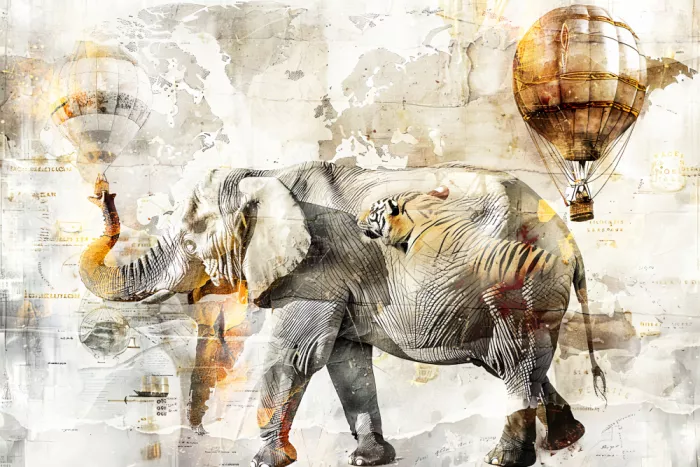 Kulik, Rafal: Éléphant Animal Illustration Art Vintage Décoration Murale 08