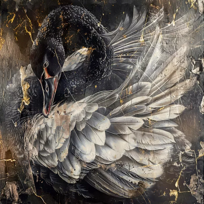 Kulik, Rafal: Swan Black Animal Vintage Art Illustration Wallart 1