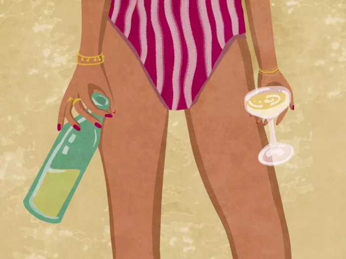 Oltmanns, Raissa: Girl with wine at the beach