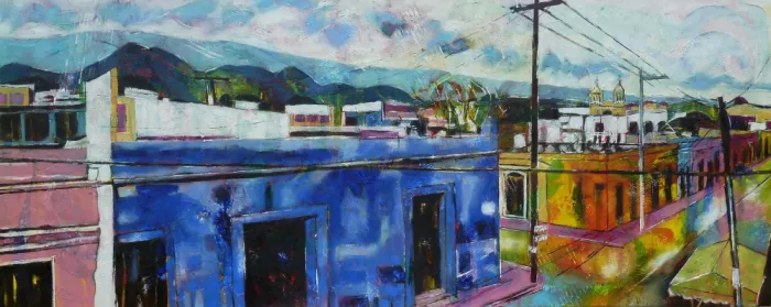 Piatti, Barbara: Oaxaca Ambiance 60 × 150 cm Huile sur toile 2021