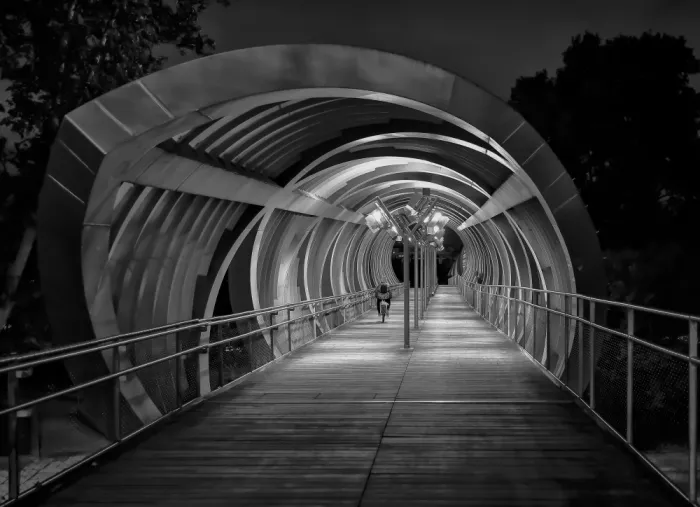 Losada, Secundino: Perrault bridge, Madrid river park.