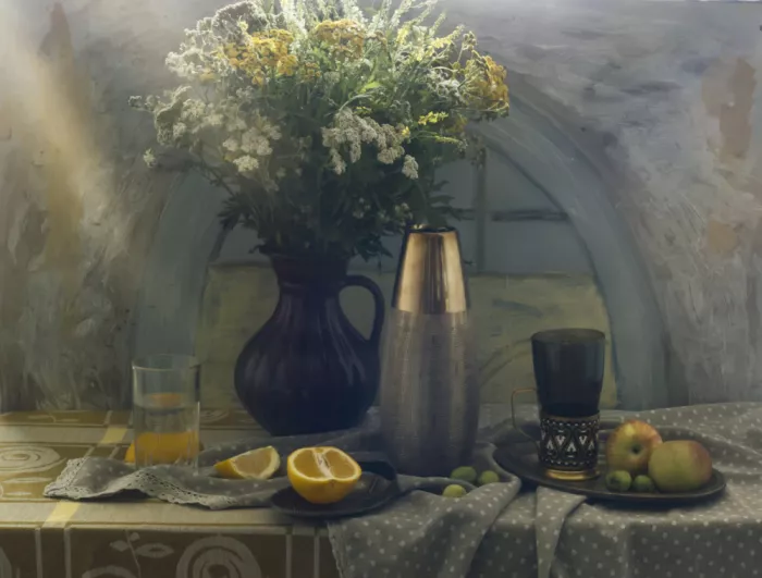 UstinaGreen: Still life with Orange and Flowers of Field