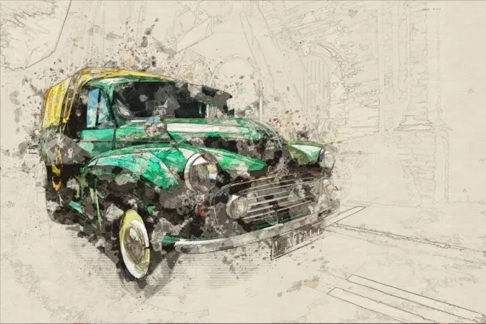 studio, senja Lembayung: Green Old Car