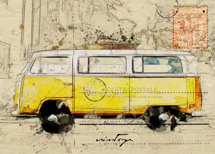 studio, senja Lembayung: Yellow Volkswagen Combi