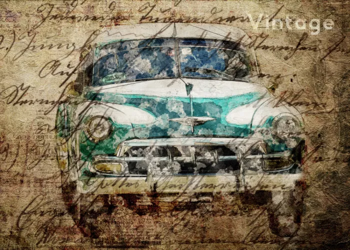studio, senja Lembayung: carte postale oldies car