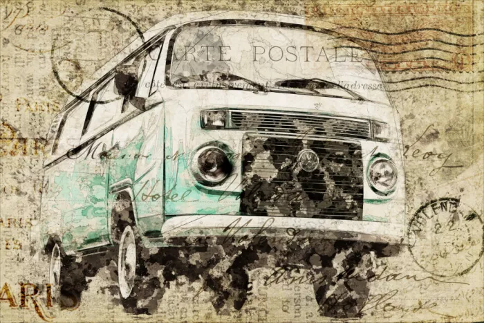studio, senja Lembayung: Postcard retro volkswagen kombi