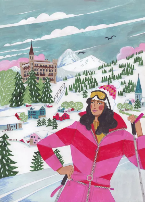 Müller, Bonne Caroline: Scena invernale - Donna che scia a Natale