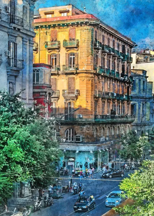 Jaszke, Justyna: Art Aquarelle de la Ville de Naples Italie (22)
