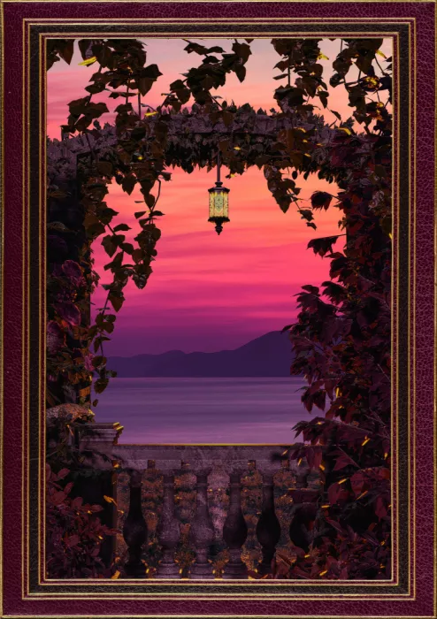CosmoZach: Sunset view with ornate & gold burgundy frame