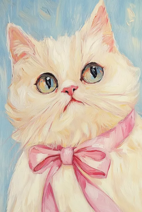 Prints, Art Melloi: Pink Bow White Cat
