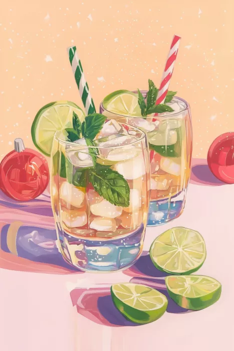 Prints, Art Melloi: Mojito Summer Cocktails with Lime and Mint