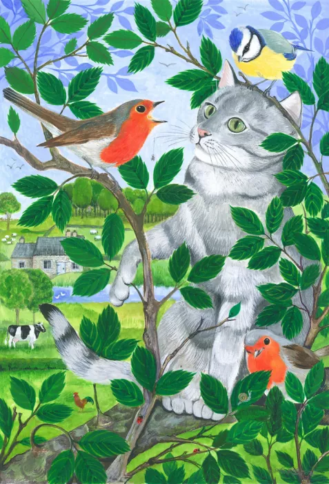 Brent, Isabelle: Gato atigrado y pájaros en el árbol