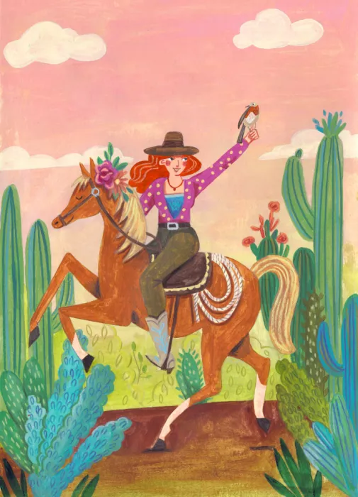Müller, Bonne Caroline: Cowgirl a cavallo nel deserto
