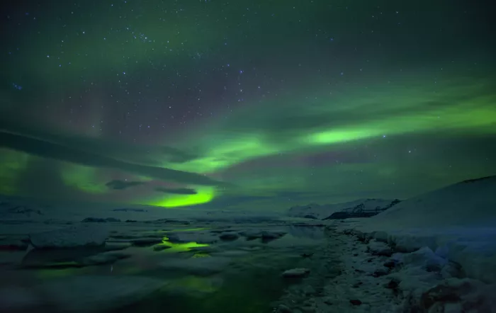 dem, Auf Andrea: Northern lights at Jokulsarlon