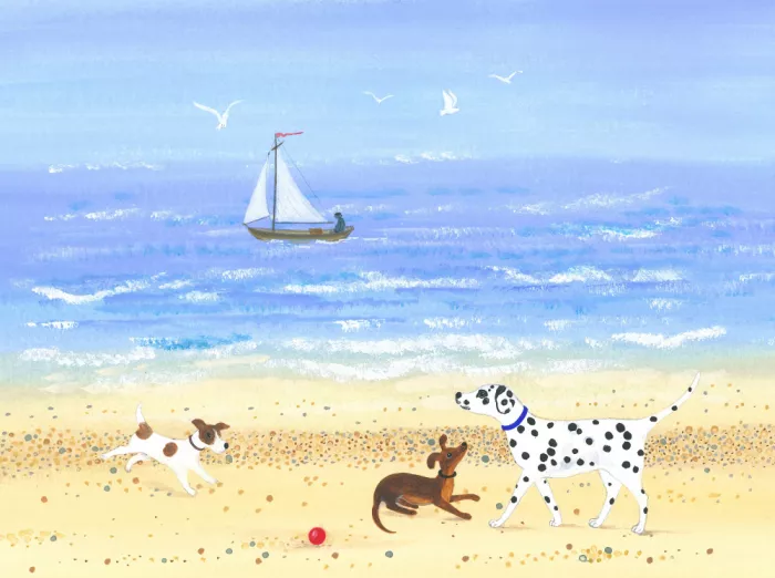 Brent, Isabelle: Cane che gioca sulla spiaggia