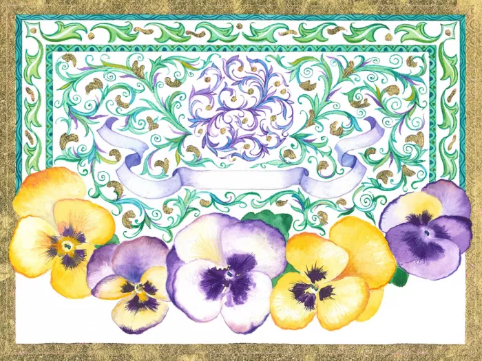 Brent, Isabelle: Motifs floraux et pensées violettes et jaunes