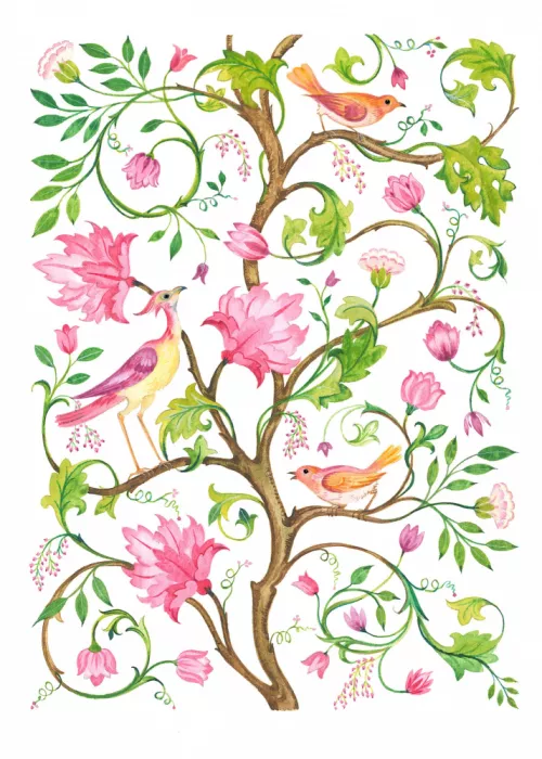 Brent, Isabelle: Fleurs roses et oiseaux colorés