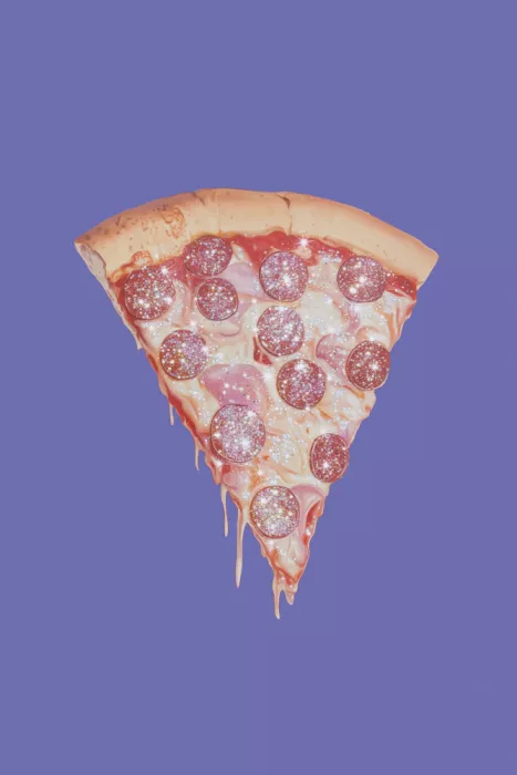 Prints, Art Melloi: Pepperoni Pizza Slice with Glitter Toppings