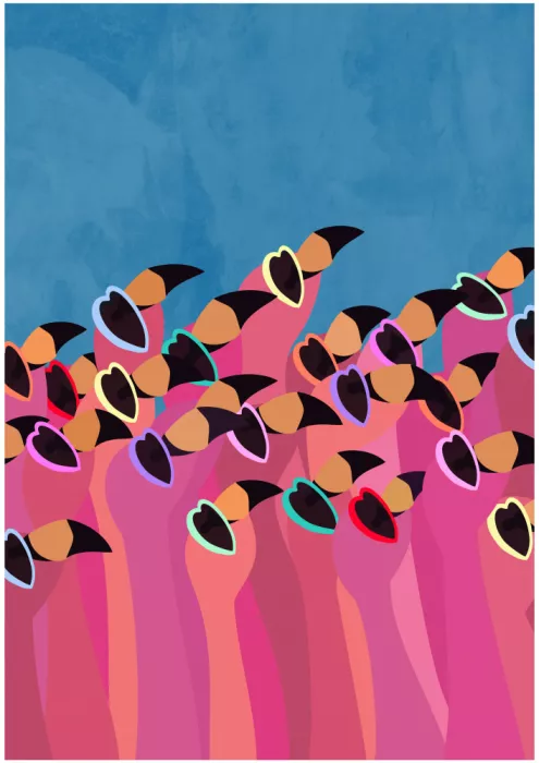 Manovski, Sarah: Flock flamingo blue2