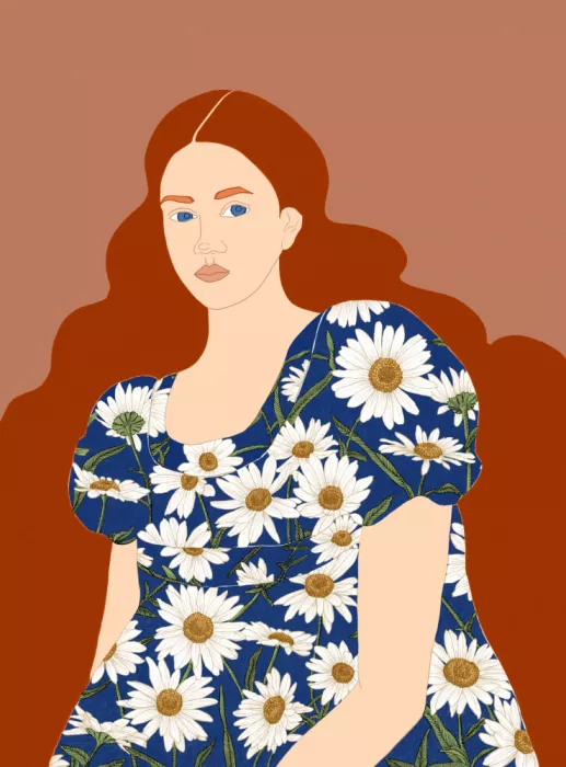 Mazur, EC: Woman Wearing a Dress Adorned with White Daisies