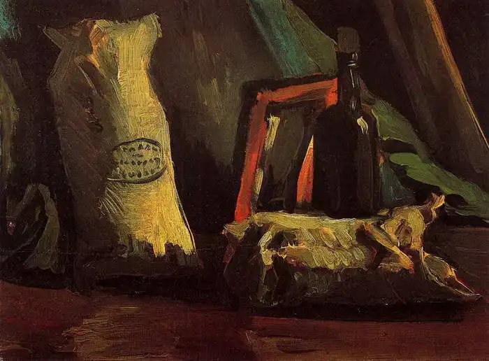Gogh, Vincent van: Still life with two bags and bottles