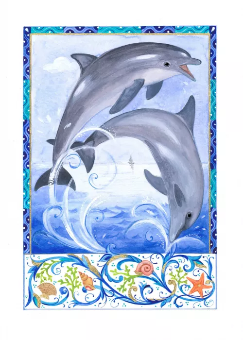 Brent, Isabelle: Deux dauphins joueurs au-dessus des vagues océaniques