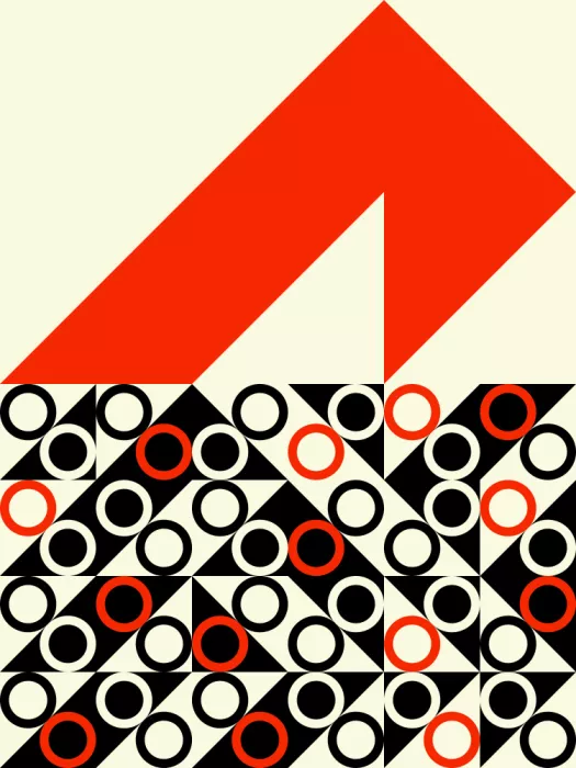 Strnad, Petr: Motifs géométriques avec cercles et triangles rouges, noirs et blancs
