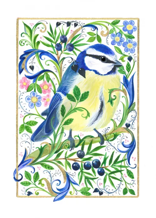 Brent, Isabelle: Mésange bleue colorée avec motif floral