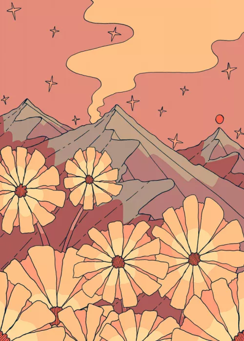 Wade, Stephen: Fleurs du coucher de soleil montagneux
