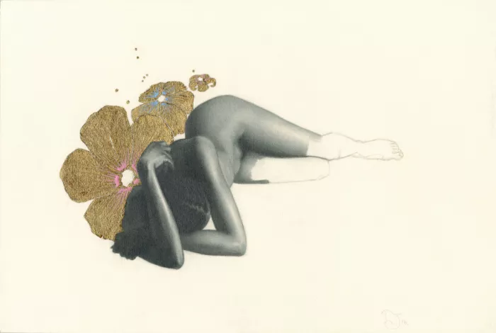 Joubert, Lourens: Figure nue à la grande fleur dorée