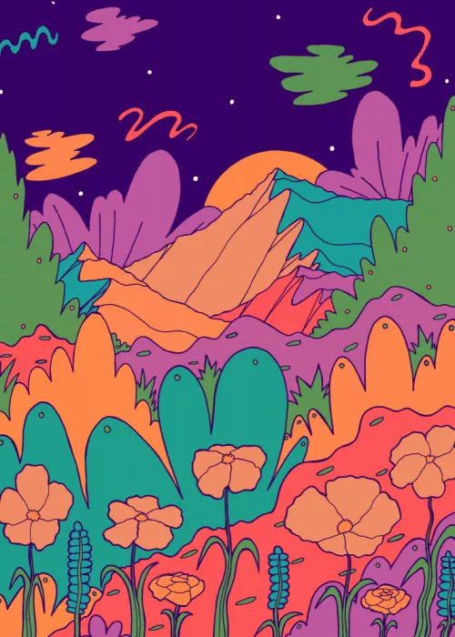 Wade, Stephen: Montagnes colorées et ciel étoilé