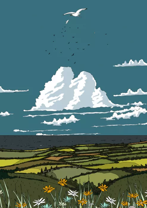 Nicholas: Paysage ondulant et la mer