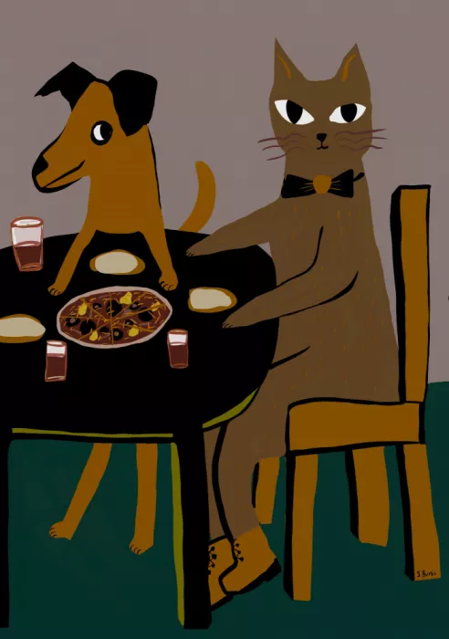 Bursic, Sharyn: Chat et chien mangeant de la pizza
