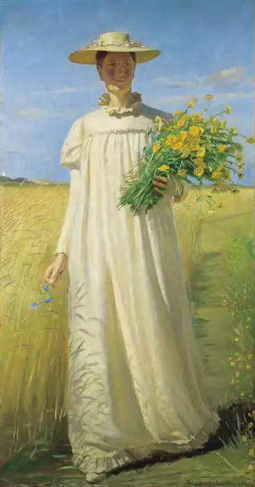 Ancher, Michael: Anna Ancher returning from the field