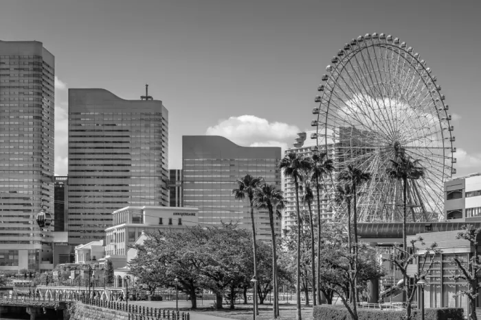 Viola, Melanie: Yokohama skyline s Ferris Wheel | černobílá