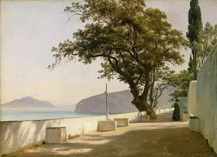 Fearnley, Thomas: Terrace with an oak tree in Sorrento