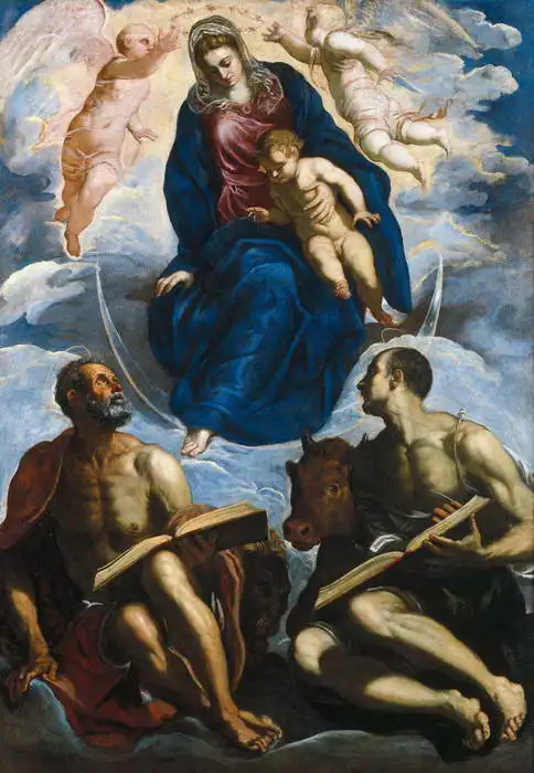 Robusti (Tintoretto), J.: Mary with child and St. Mark and Luke