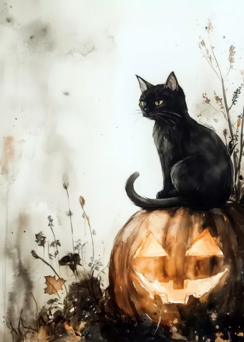 Jaszke, Justyna: Chat noir et citrouille - Scène d