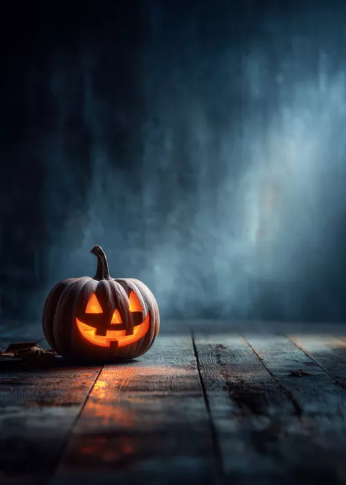 Jaszke, Justyna: Scena di Halloween con lanterna e zucca (1)