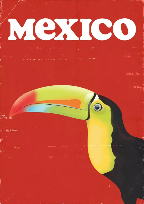 Nicholas: Mexique Toucan affiche vintage de voyage Rouge