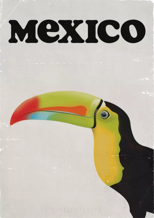 Nicholas: Mexico Toucan vintage Travel Poster White