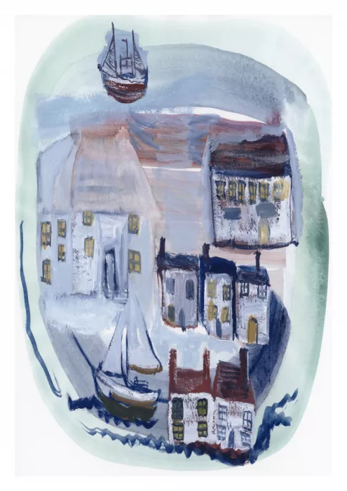 cartissi: Abstract Coastal Town View - Blue Tones