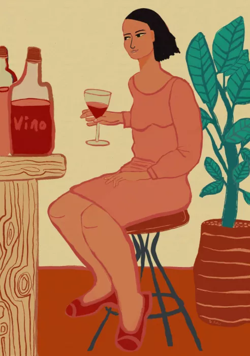 Bursic, Sharyn: Sitzende Dame mit Wein